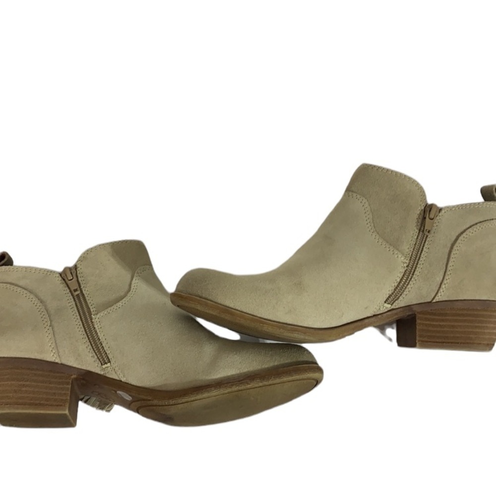 - Lucky Brand Tan Banji Suede Leather Western Fringe Stacked Heel Booties - Picture 7 of 10